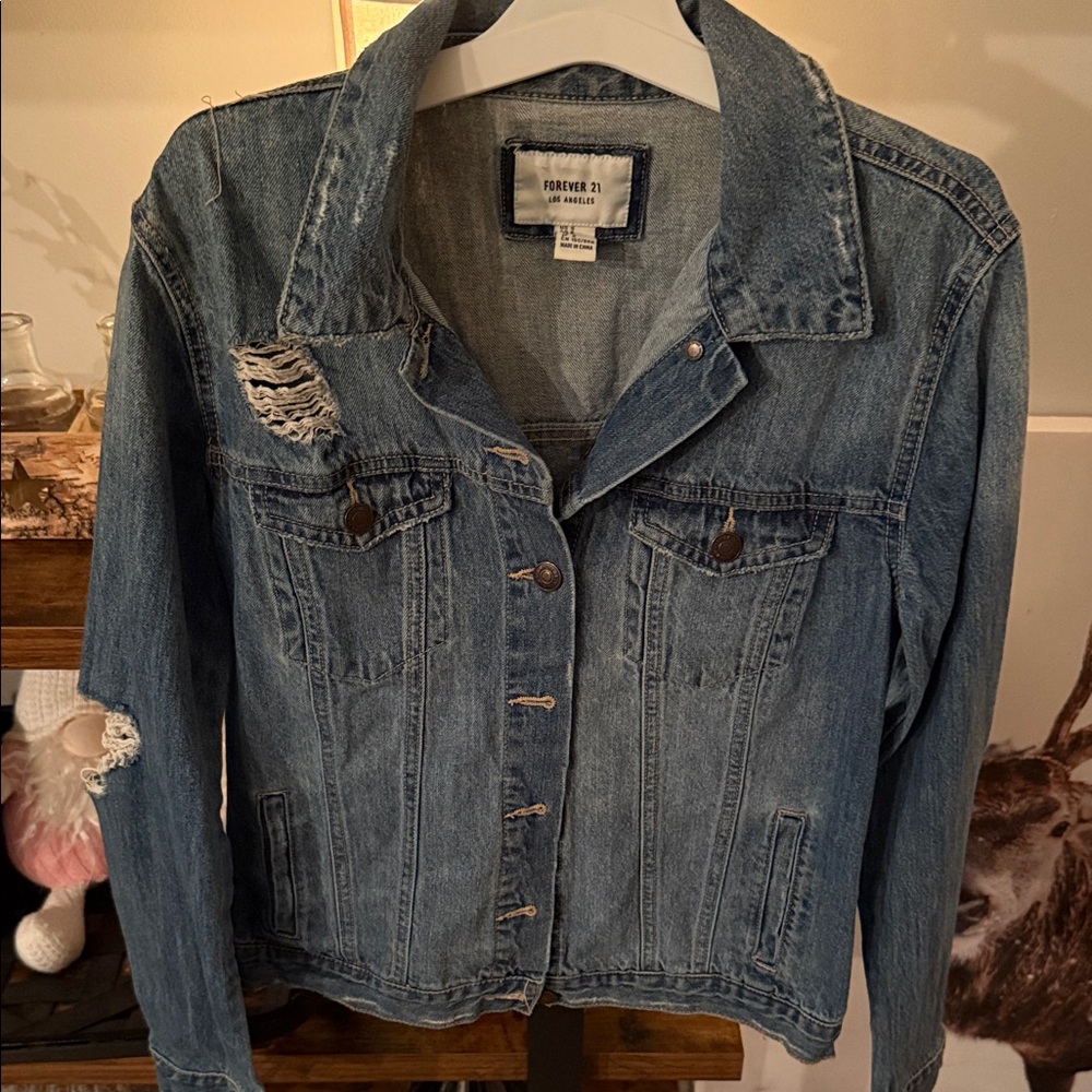 Forever 21 Distressed Blue Jean Jacket